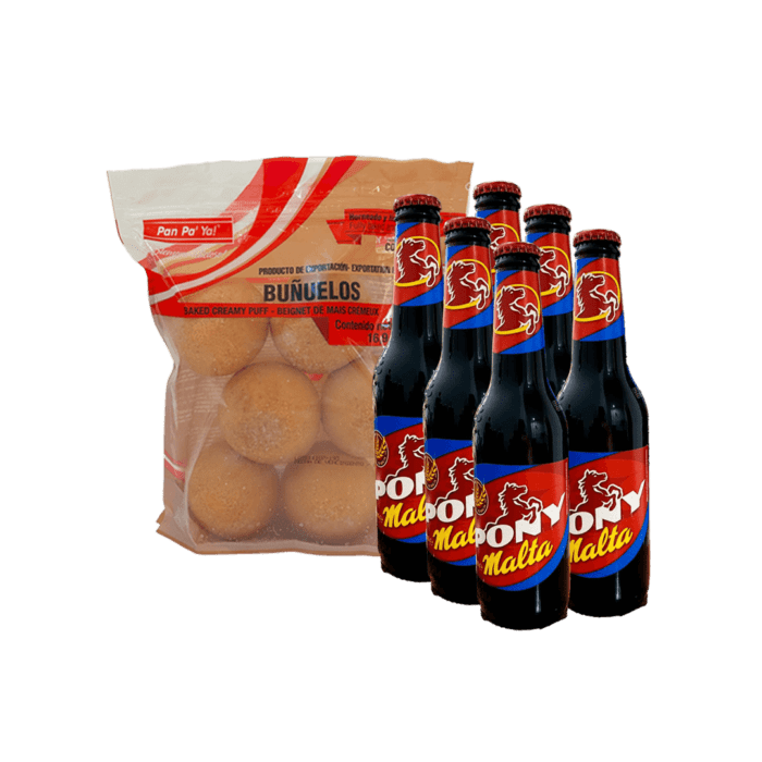 6 Pack Pony Malta + Buñuelos Pan Pa' Ya Combo